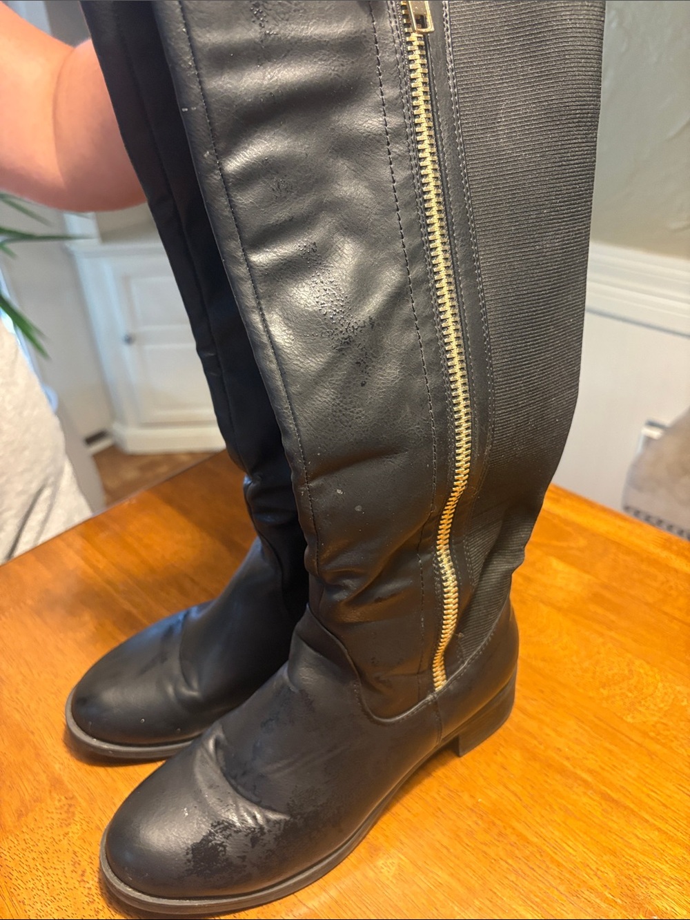 Tall Black Riding Boots with Gold Side Zipper